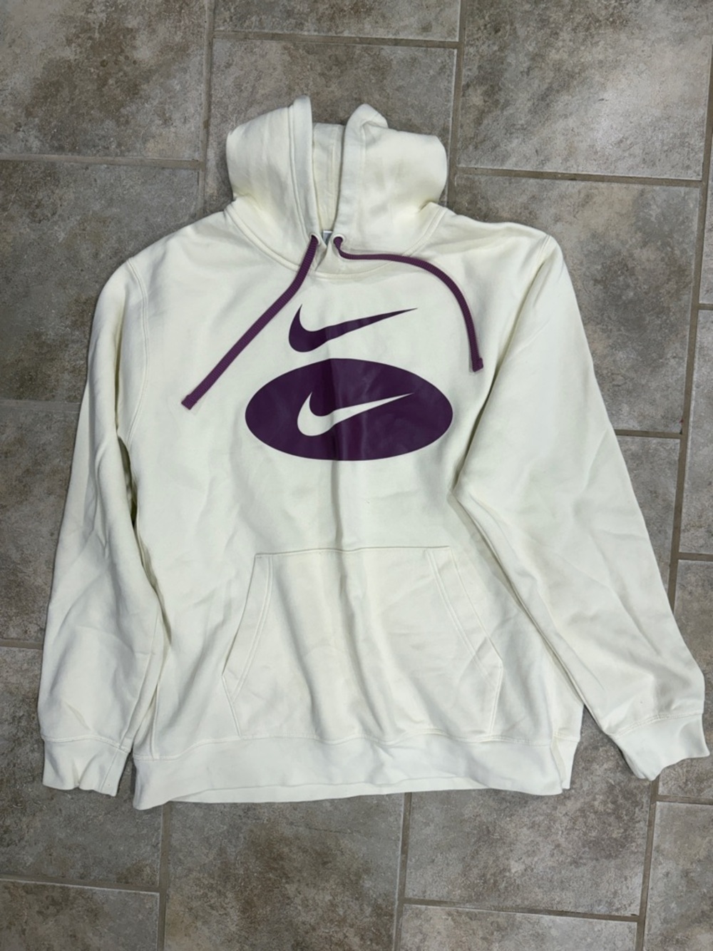 Nike Men’s Cream Crewneck Hoodie with Purple Logo